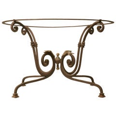 Antique c.1920 French Hand-Wrought Iron Table Base w/Brass Leaves