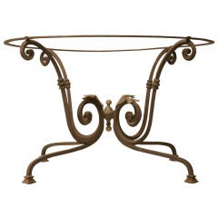 c.1920 French Hand-Wrought Iron Table Base w/Brass Leaves