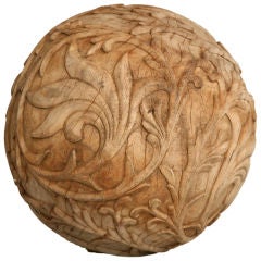 French Hand-Carved Wooden Sphere
