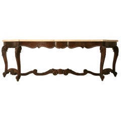 Antique c.1920 Italian Hand-Carved Oak 97" Console w/Limestone Top