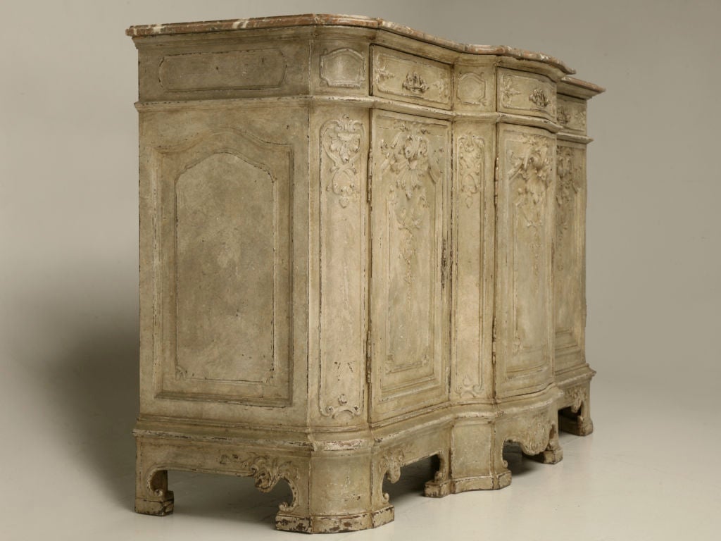 c.1875 Antique French Carved and Painted Marble Top Buffet