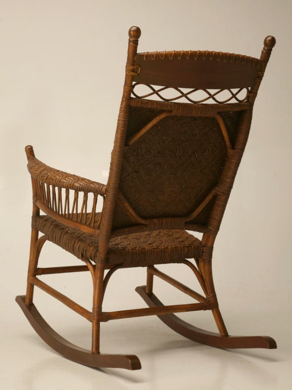 c.1920 American Hickory, Oak & Rattan Rocking Chair 6