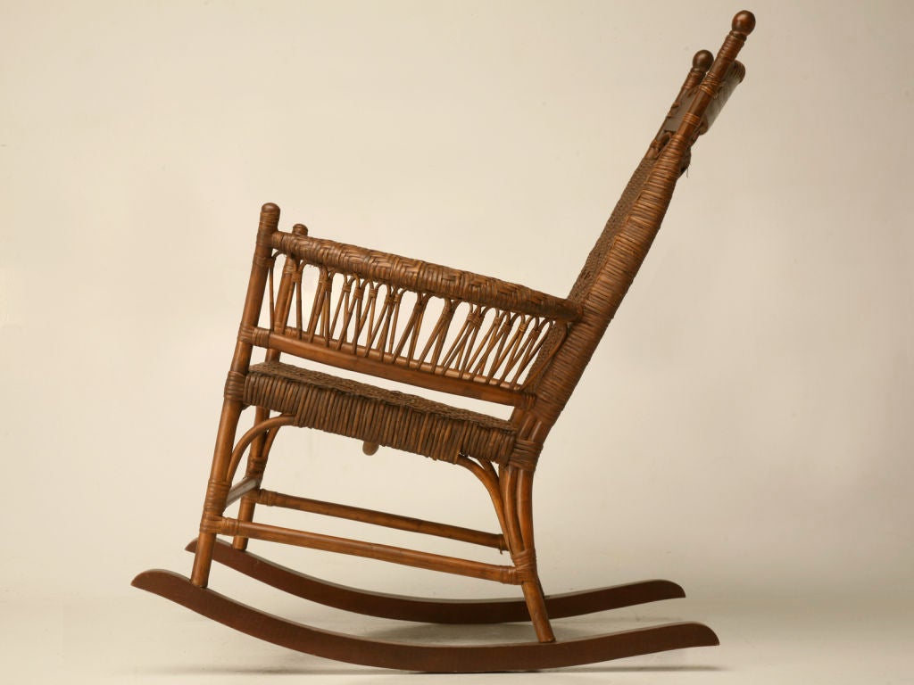 c.1920 American Hickory, Oak & Rattan Rocking Chair 5
