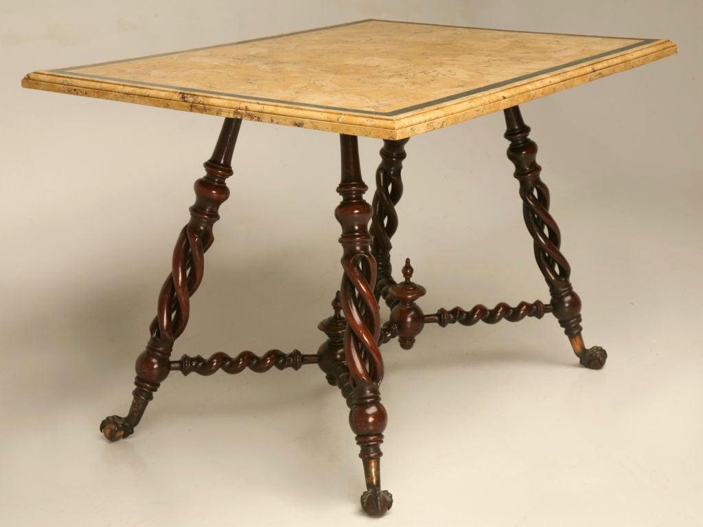 c.1890 English Open Barley Twist Table w/Banded Stone Top