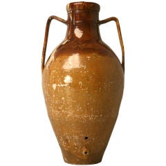 Italian Enameled Terracotta Olive Oil Jar from Puglia Region