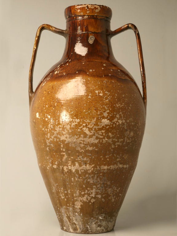 19th Century Italian Enameled Terracotta Olive Oil Jar from Puglia Region