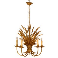 c.1940 Vintage Italian Gilt 5 Light Wheat Sheaf Chandelier