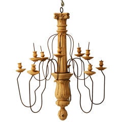 Large Italian Carved Wood and Iron 9 Light Chandelier