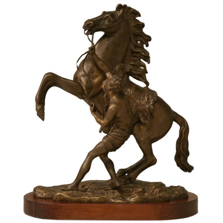 Antique French Bronze Horse and Lad Figural Relief by Coulston, circa 1890