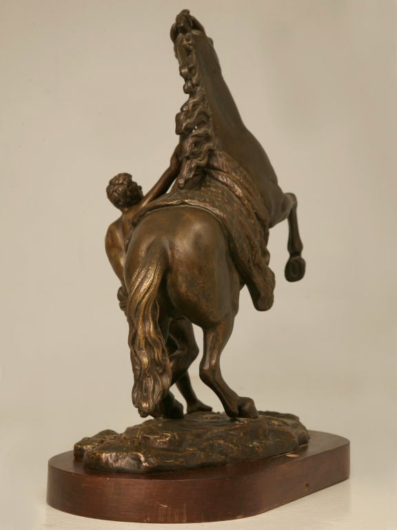 Hand-Crafted Antique French Bronze Horse and Lad Figural Relief by Coulston, circa 1890