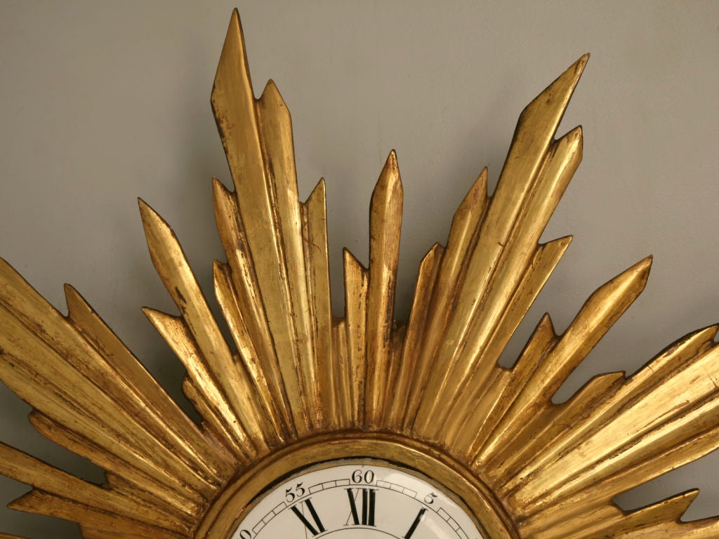 19th Century French Water Gilded Sunburst Clock, circa 1890