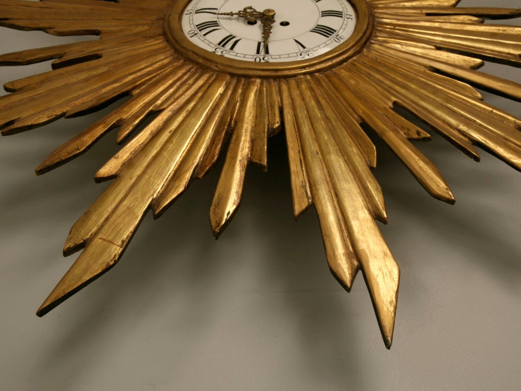 French Water Gilded Sunburst Clock, circa 1890 3