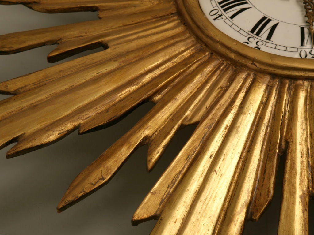 French Water Gilded Sunburst Clock, circa 1890 4