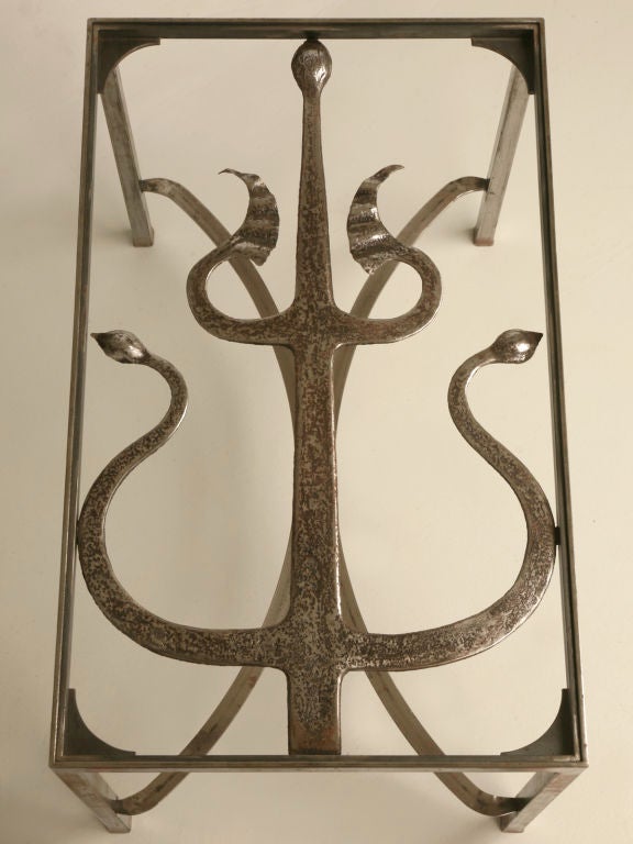Antique Hand Forged Steel Art Nouveau Strap Hinge Side/EndTable