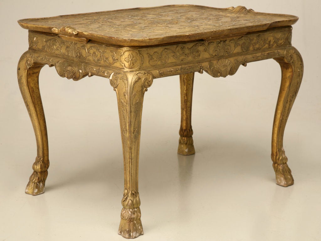 c.1900 Hand-Carved Gilded Spanish Removable Tray Topped Table