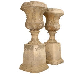 c.1880 Pair of Magnificent Antique English Urns on Plinths