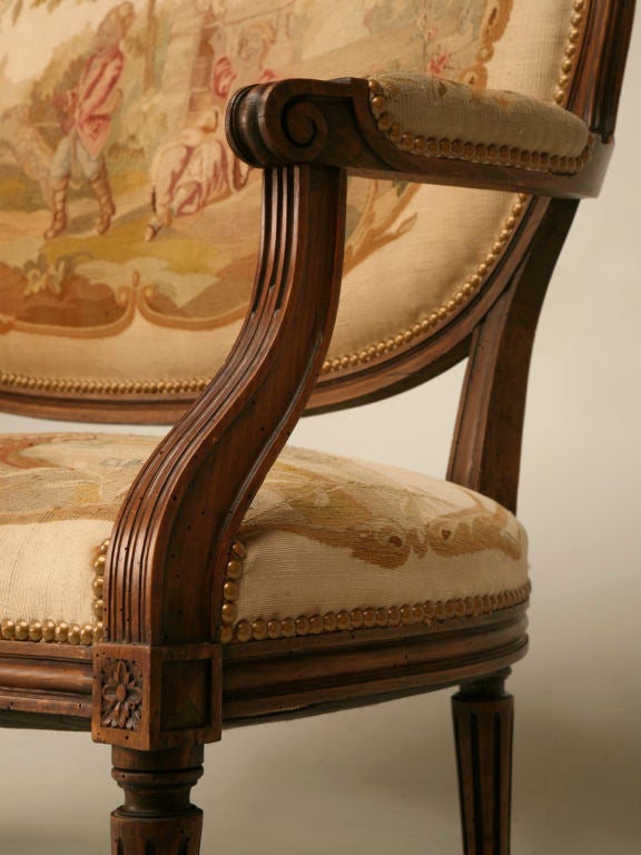 Early 19th Century Antique Petite French Louis XVI Settee, Original Aubusson Upholstery, Restored