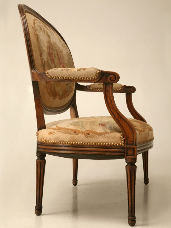 Fruitwood Antique Petite French Louis XVI Settee, Original Aubusson Upholstery, Restored