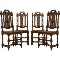 c.1875 Set of Four Antique French Carved Oak Side-Chairs
