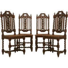 c.1875 Set of Four Antique French Carved Oak Side-Chairs