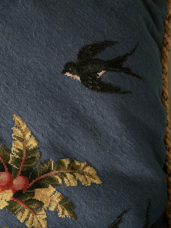 c.1880 Antique English Folk Art Hand-Beaded Victorian Pillow