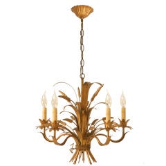 c.1940 Vintage Italian Gilt 5 Light Wheat Sheaf Chandelier