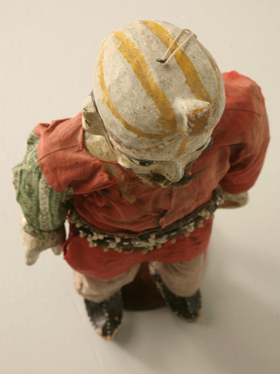 Awesome antique English wooden doll with folding legs. This guy id dressed for success, wearing all his finery. Please not he is stabilized on a newer metal stand. Part of our store owner's personal collection for more than 15 years.