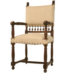 c.1880 Antique French Walnut Henri II Throne Chair