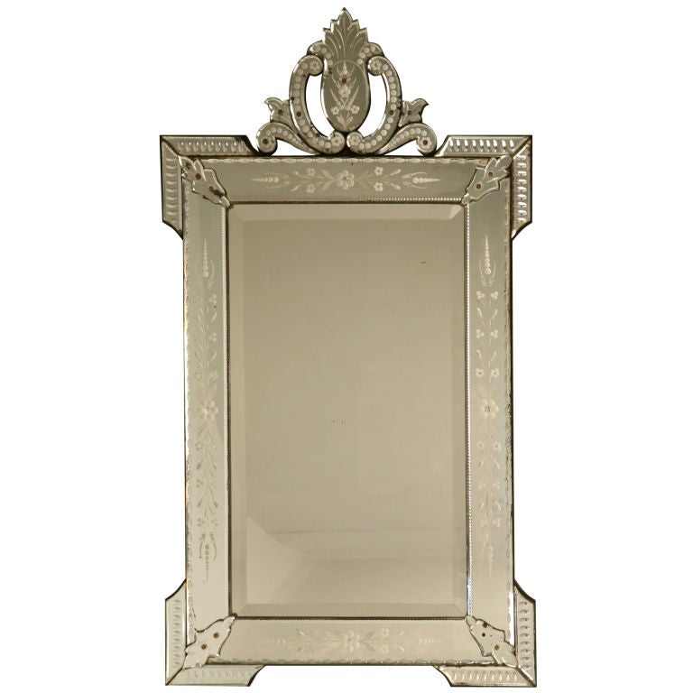 c.1930 Vintage Italian Etched and Cut Venetian Mirror