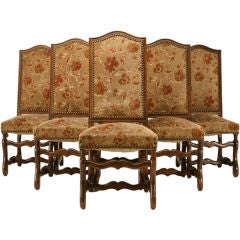 c.1920 Set of 6 French Oak Os de Mouton Chairs w/Cut Velvet Uph.