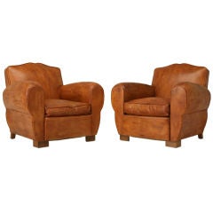 c.1940 Pair of Original French Forties Leather Club Chairs