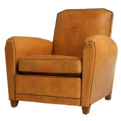 c.1930 Original Vintage French Art Deco Leather Club Chair