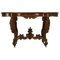 c.1880 Antique French Mahogany Turtle Top Hall Table w/Drawers