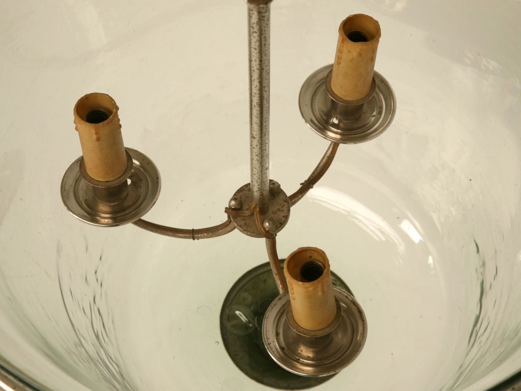 Metal c.1950 Vintage French 3 Light Glass Bell Jar Chandelier