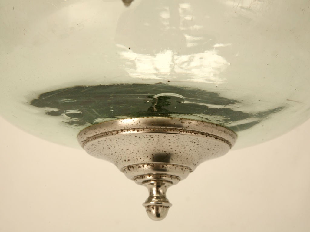c.1950 Vintage French 3 Light Glass Bell Jar Chandelier 4
