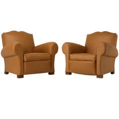 c.1950 Pair of Vintage French Moustache Back Club Chairs