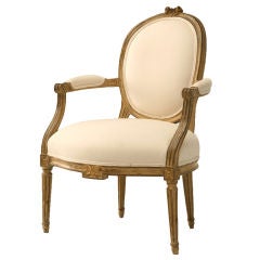 c.1850 French Louis XVI Painted and Gilded Fauteuil