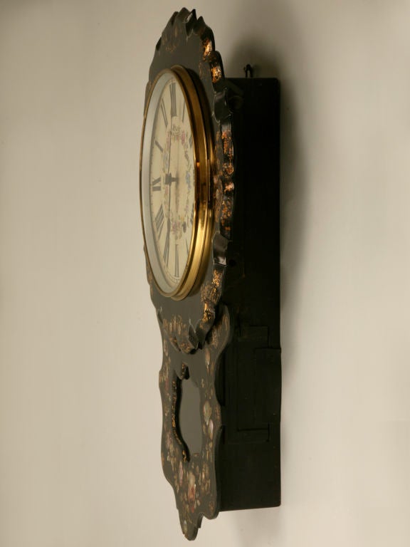 c.1870 Antique English Papier Mâché Clock w/Mother of Pearl 3