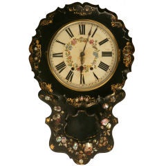 c.1870 Antique English Papier Mâché Clock w/Mother of Pearl