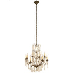 c.1920 Large Vintage French Bronze & Crystal 8-Light Chandelier
