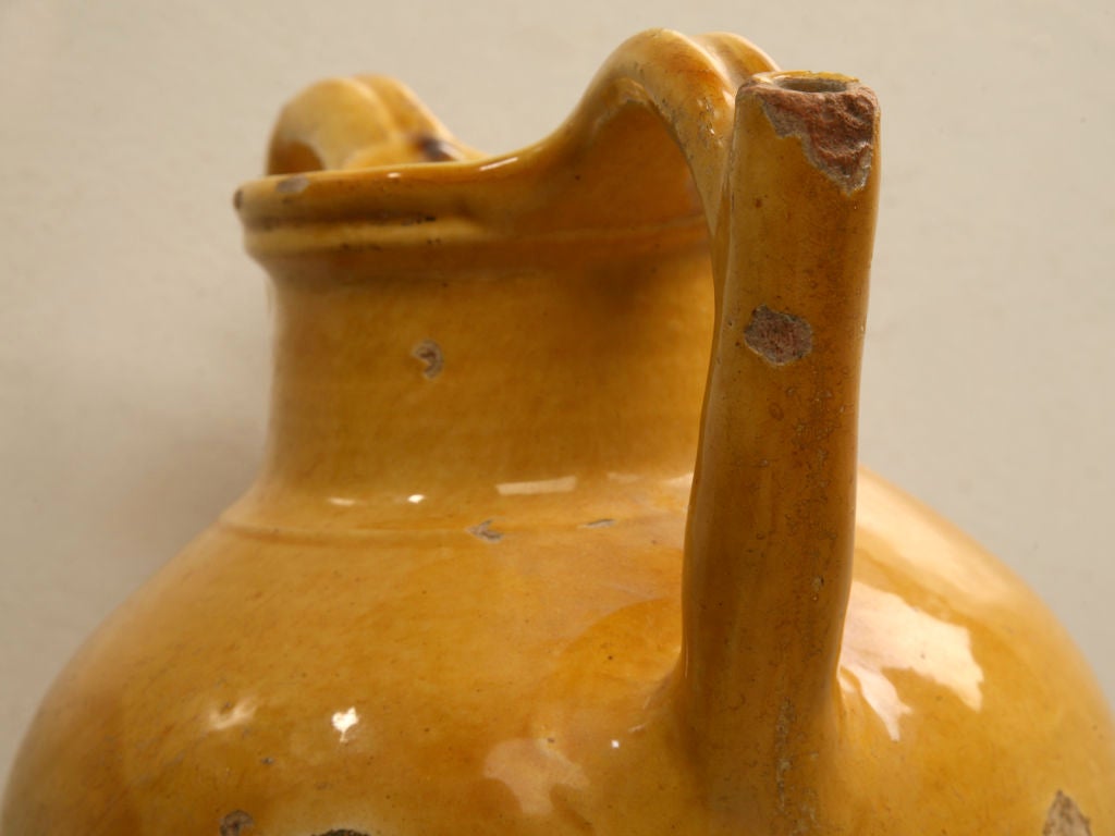 Earthenware Antique French Cruche a Eau Yellow Glazed Water Pitcher