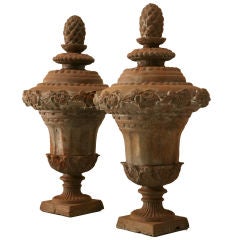 Large Pair of Vintage French Iron Urn-form Finials (32.25"H)