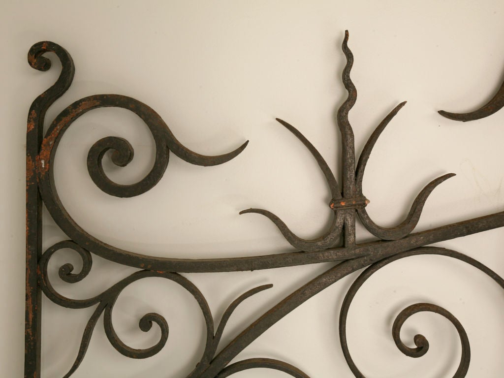 19th Century Large Antique French Hand Wrought Iron Gates w/Sides