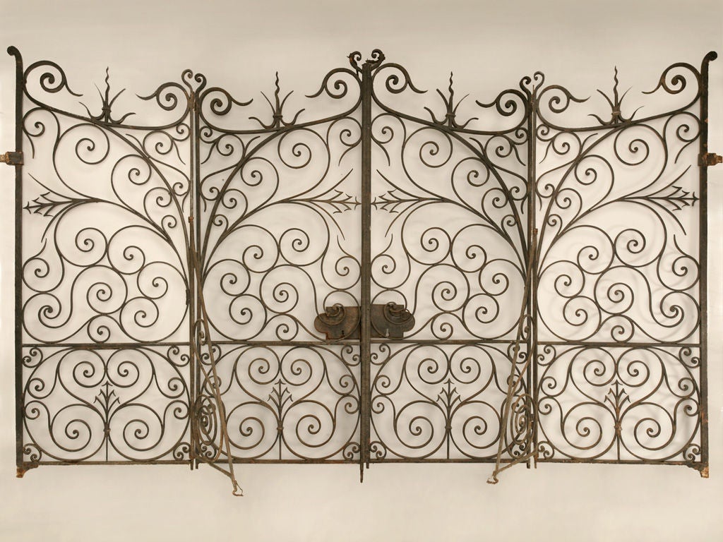 Large Antique French Hand Wrought Iron Gates w/Sides