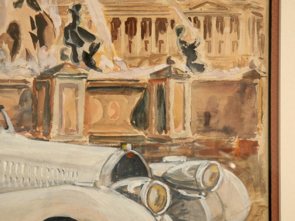 Mid-20th Century Original Watercolor of a Bugatti Royale by Pierre Clairin, circa 1946