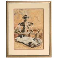 c.1946 Original Watercolor of a Bugatti Royale by Pierre Clairin 1