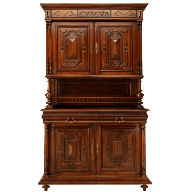 c.1880 French Henri II Walnut Cupboard or Hunt Cabinet