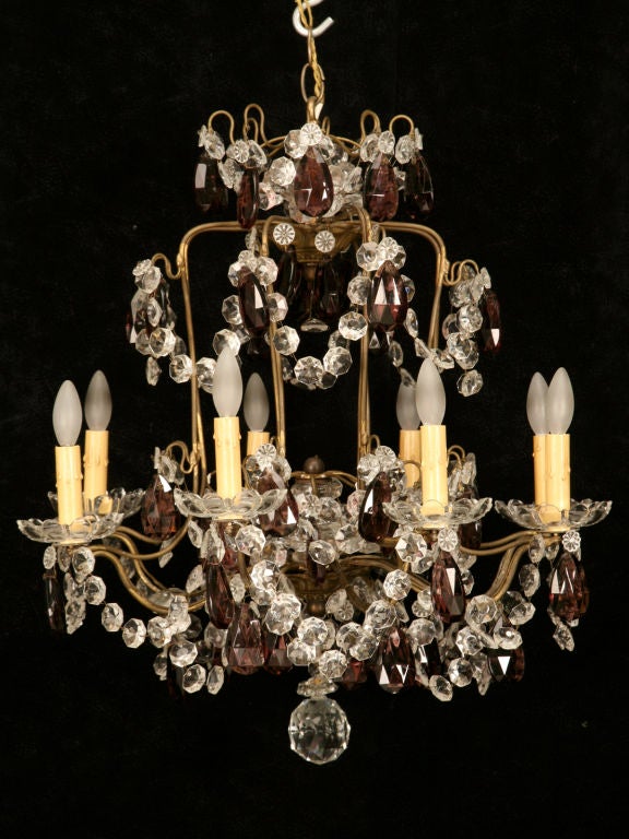 c.1930 French Bronze & Crystal 8 Light Chandelier w/Amethyst