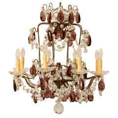 c.1930 French Bronze & Crystal 8 Light Chandelier w/Amethyst