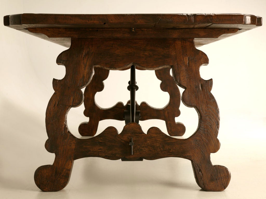 Hand-Crafted Custom Spanish White Oak Farm Style Dining Table Fleur-de-Lys Inlay Any Size For Sale
